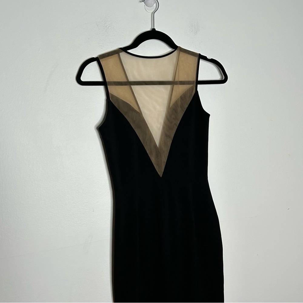 Dress The Population Sz XS Black Sheer Nude Panel Bodycon Dress - Picture 3 of 13